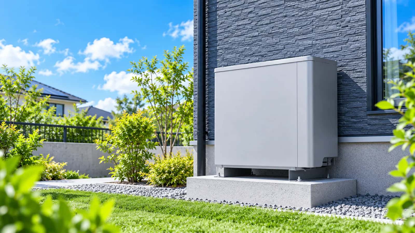 住宅の外壁沿いに設置された屋外用蓄電池のイメージ