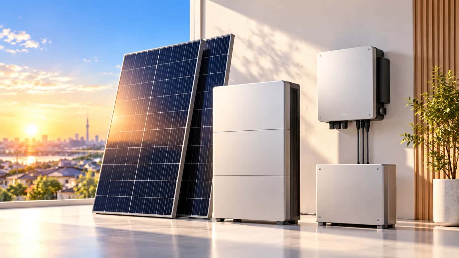 太陽光パネルと家庭用蓄電池・パワーコンディショナのイメージ